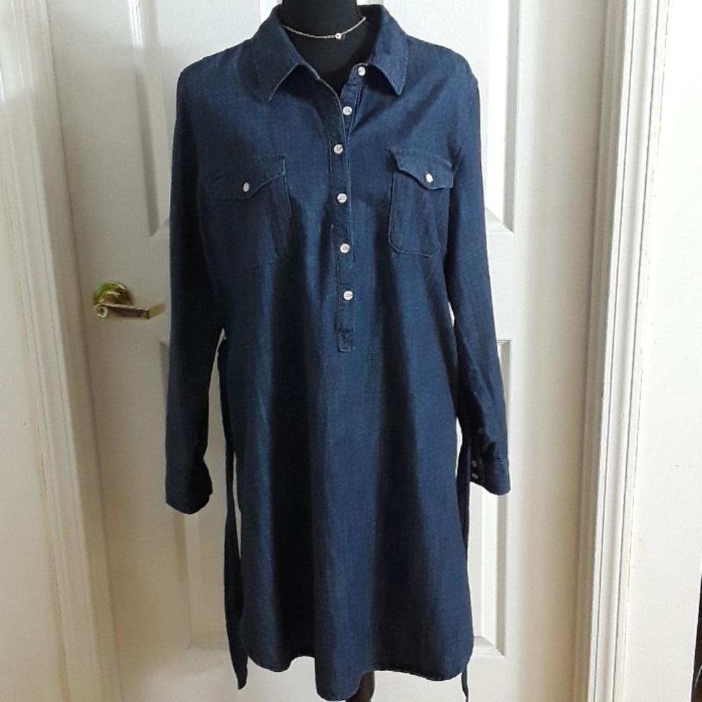 Denim long sleeved shirt dress.  Size L
